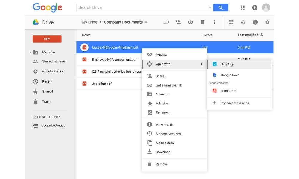 HelloSign + Google Drive Integration