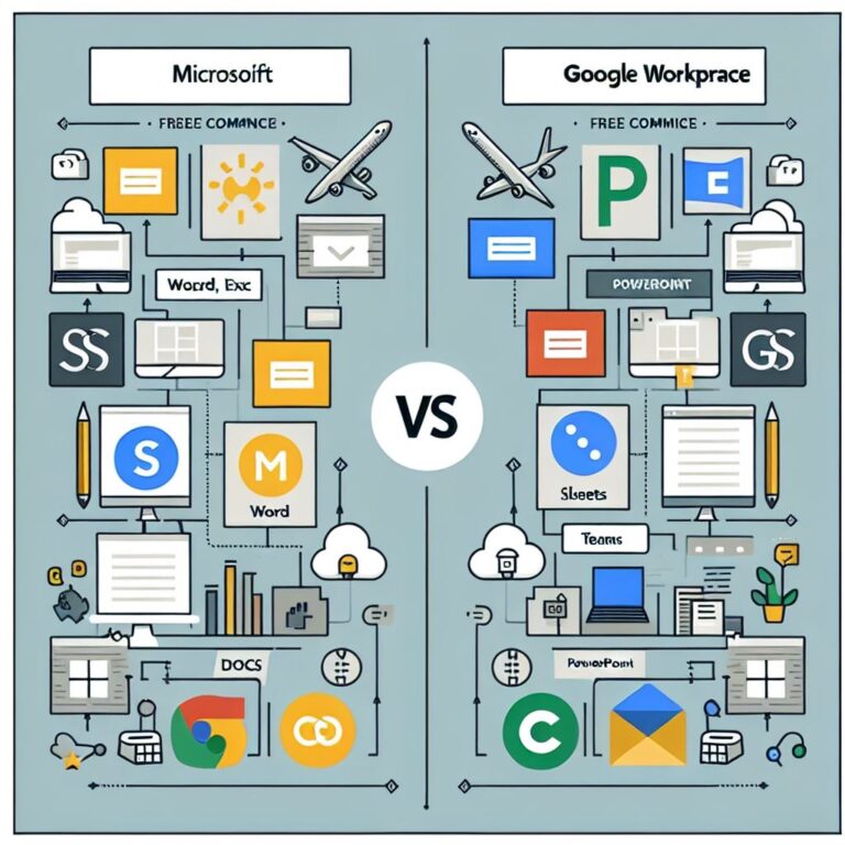 Comparison chart of Google Workspace and Microsoft 365 features and benefits.